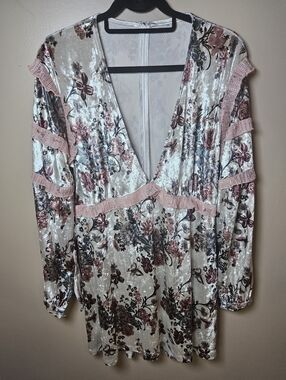 Kas New York Melisa Floral Velvet Lace Knee Length Dark Romantic Shift Dress XL